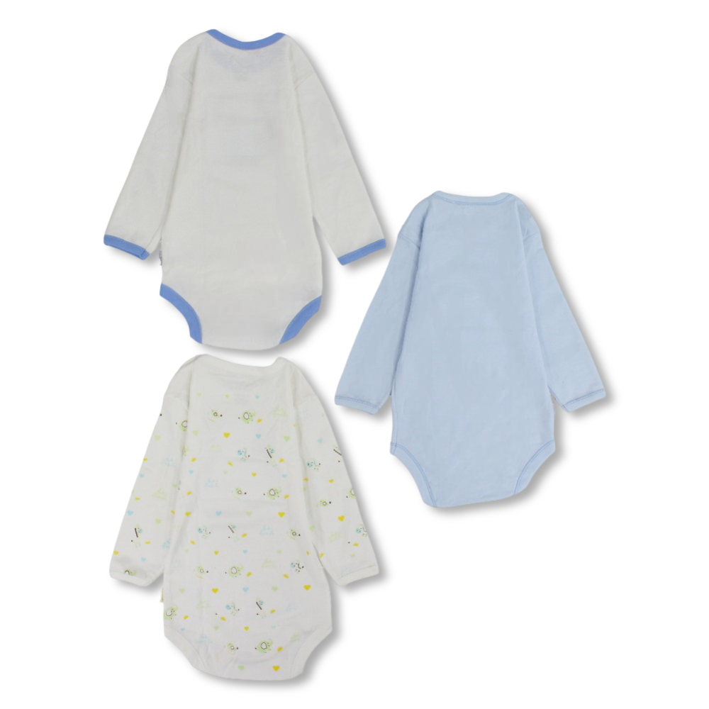 Baby Boys Cotton Long-Sleeved Underwear Bodysuit – Pack Of 3