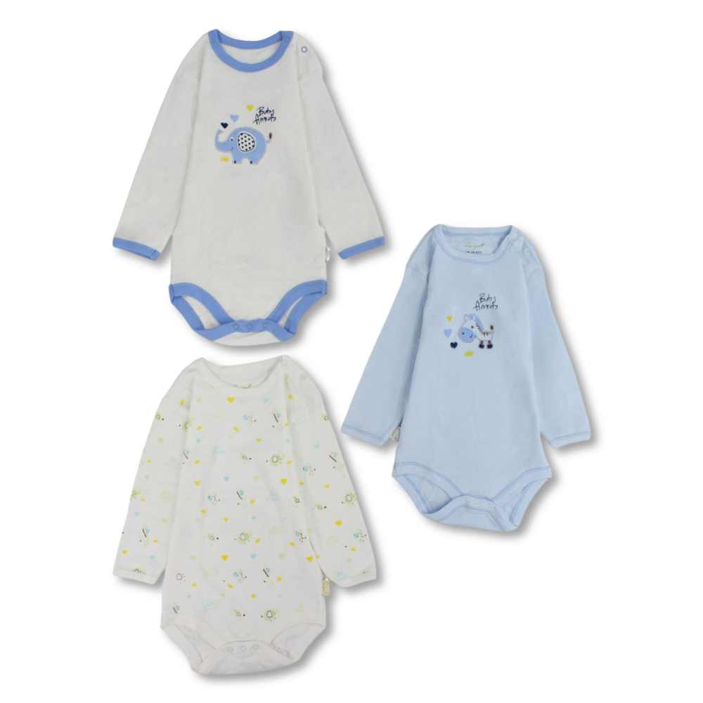 Baby Boys Cotton Long-Sleeved Underwear Bodysuit – Pack Of 3