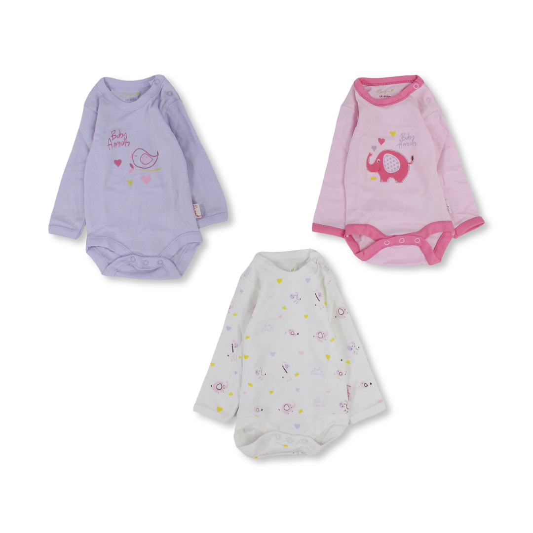 Baby Girls Cotton Long-Sleeved Underwear Bodysuit – Pack Of 3