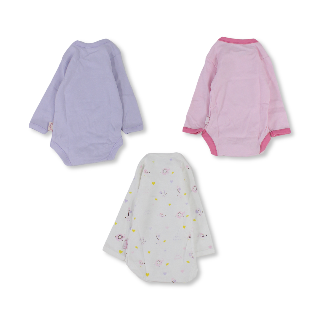 Baby Girls Cotton Long-Sleeved Underwear Bodysuit – Pack Of 3