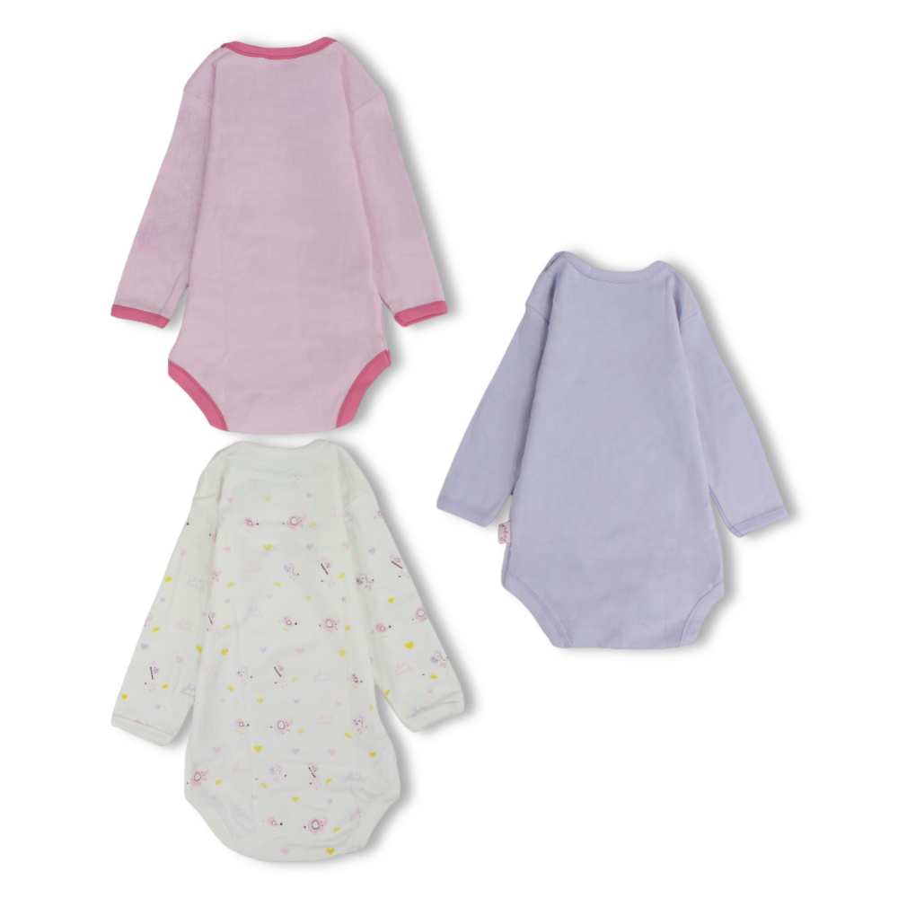 Baby Girls Cotton Long-Sleeved Underwear Bodysuit – Pack Of 3