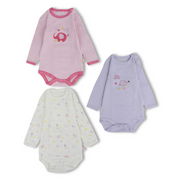 Baby Girls Cotton Long-Sleeved Underwear Bodysuit – Pack Of 3