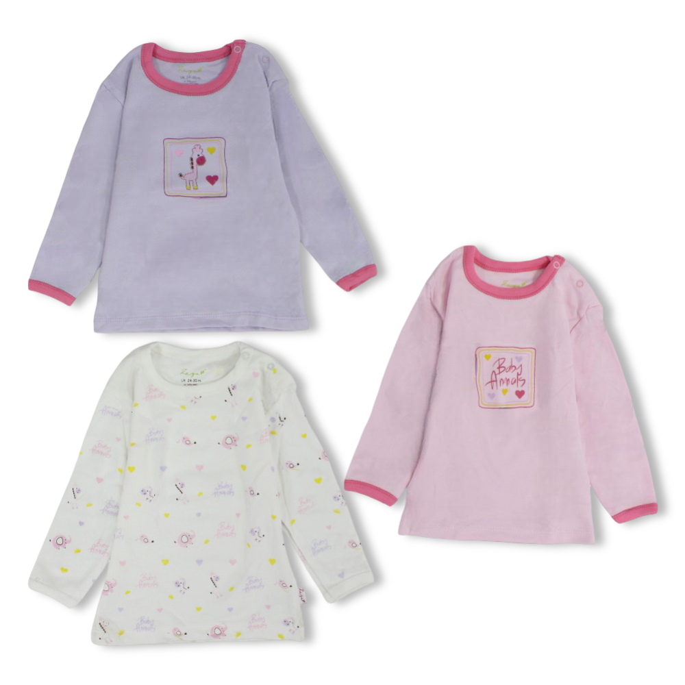 Baby Girls Cotton Long-Sleeved Undershirt – Pack Of 3
