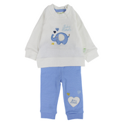 Baby Boys Cotton Pajama Set – Off-White/Blue with Elephant Design