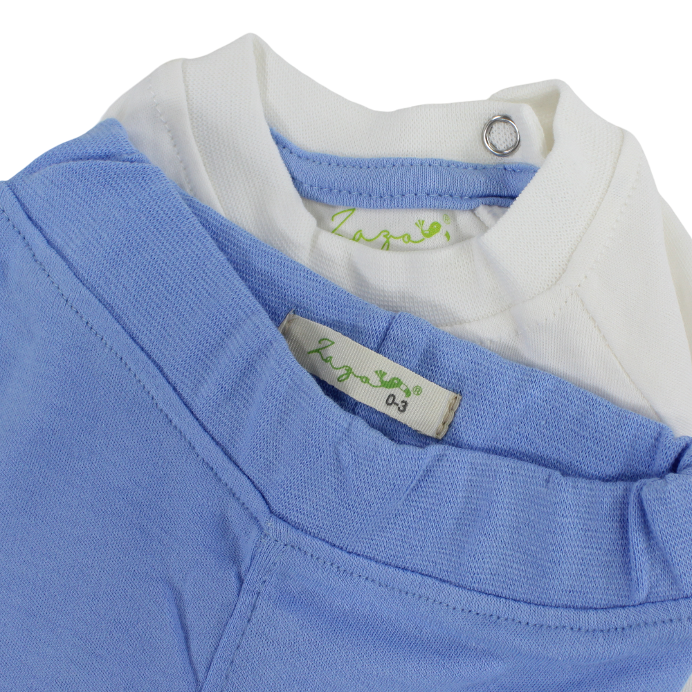 Baby Boys Cotton Pajama Set – Off-White/Blue with Elephant Design