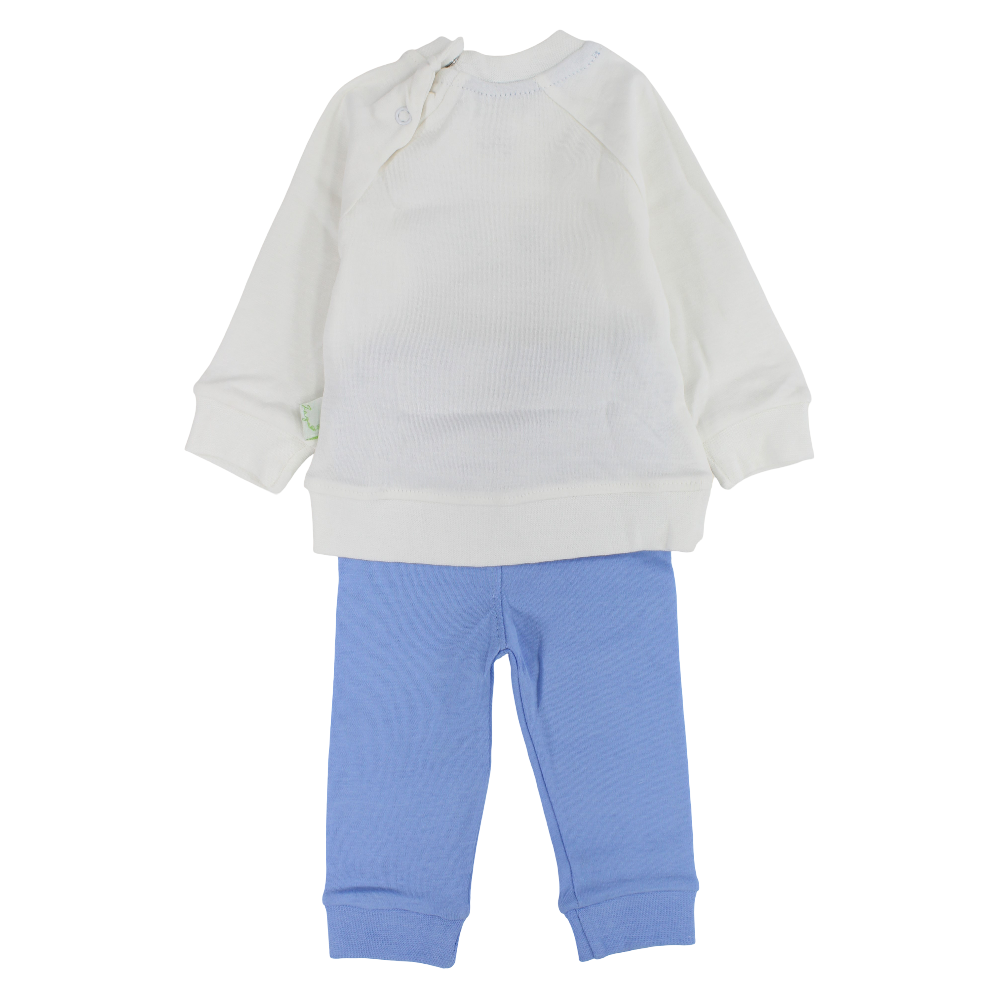 Baby Boys Cotton Pajama Set – Off-White/Blue with Elephant Design