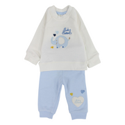 Baby Boys Cotton Pajama Set – Off-White/Babyblue with Elephant Design