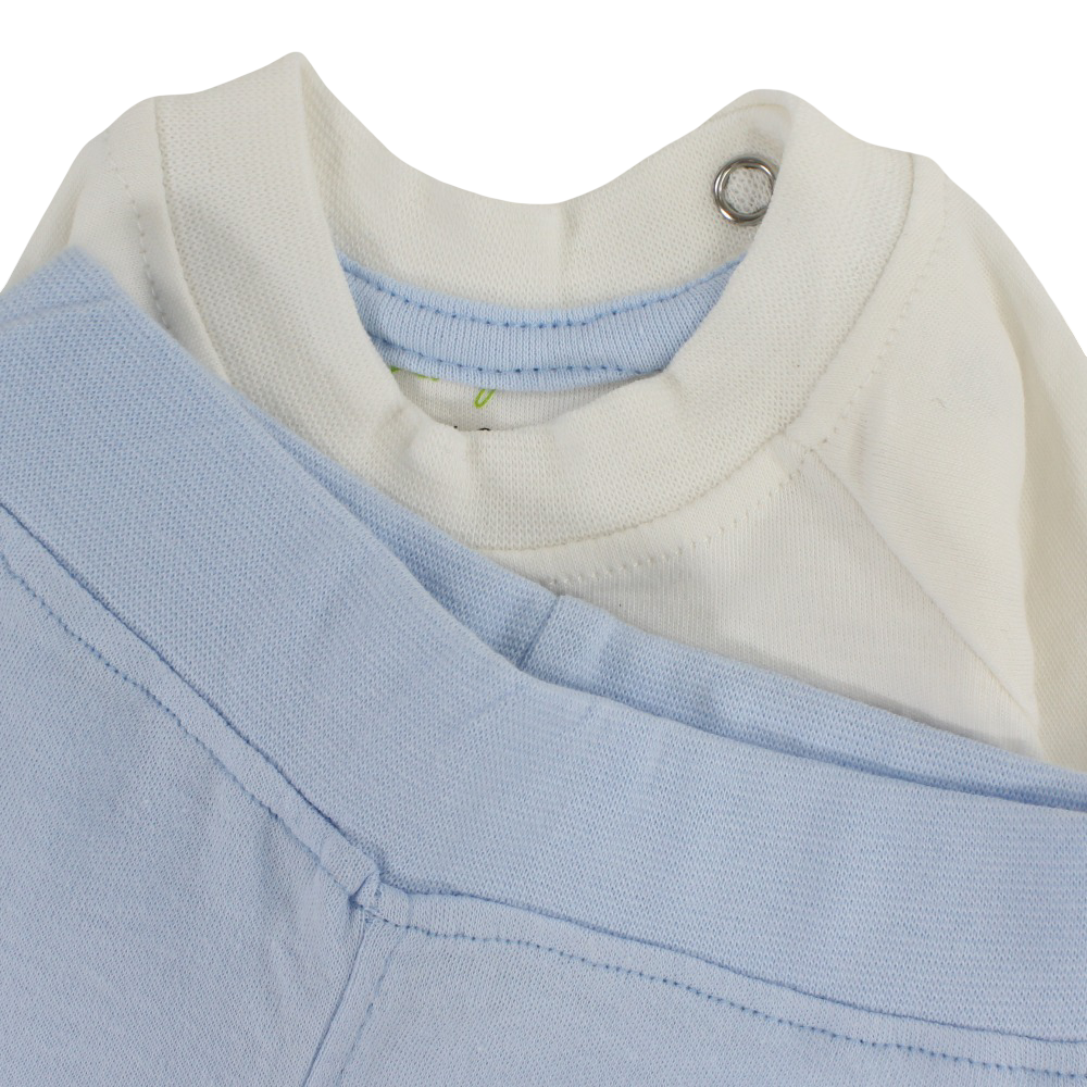 Baby Boys Cotton Pajama Set – Off-White/Babyblue with Elephant Design