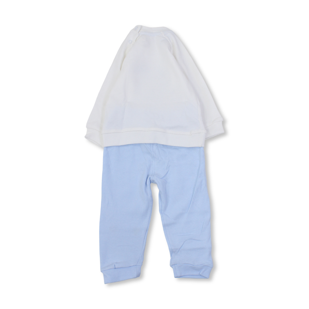 Baby Boys Cotton Pajama Set – Off-White/Babyblue with Elephant Design