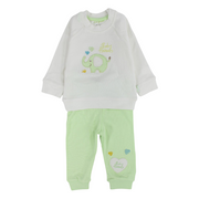 Unisex Baby Cotton Pajama Set – Off-White/Mint with Elephant Design