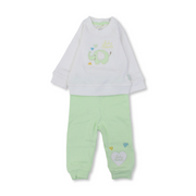 Unisex Baby Cotton Pajama Set – Off-White/Mint with Elephant Design
