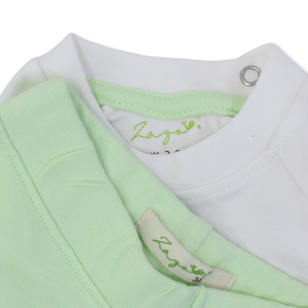 Unisex Baby Cotton Pajama Set – Off-White/Mint with Elephant Design