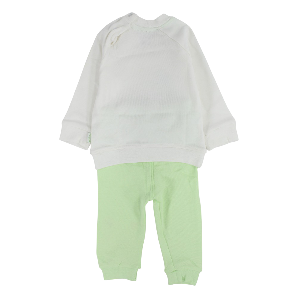 Unisex Baby Cotton Pajama Set – Off-White/Mint with Elephant Design