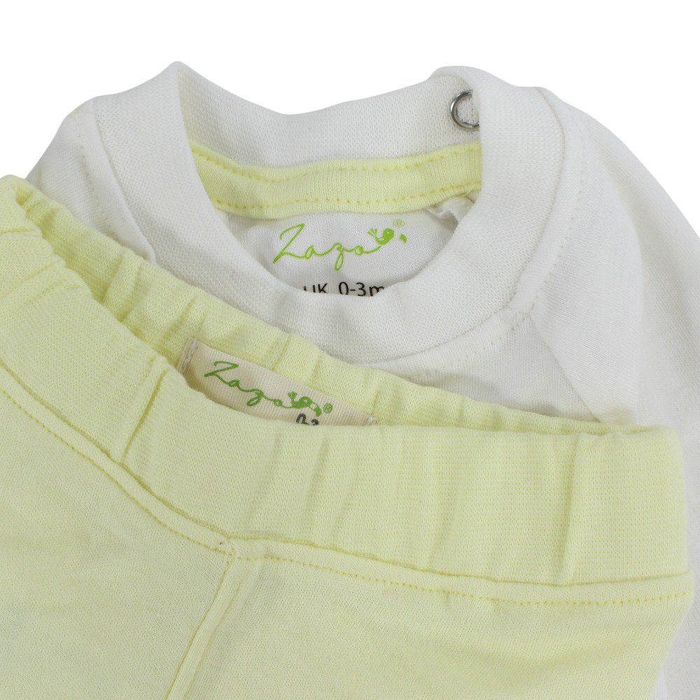 Unisex Baby Cotton Pajama Set – Off-White/Yellow with Elephant Design