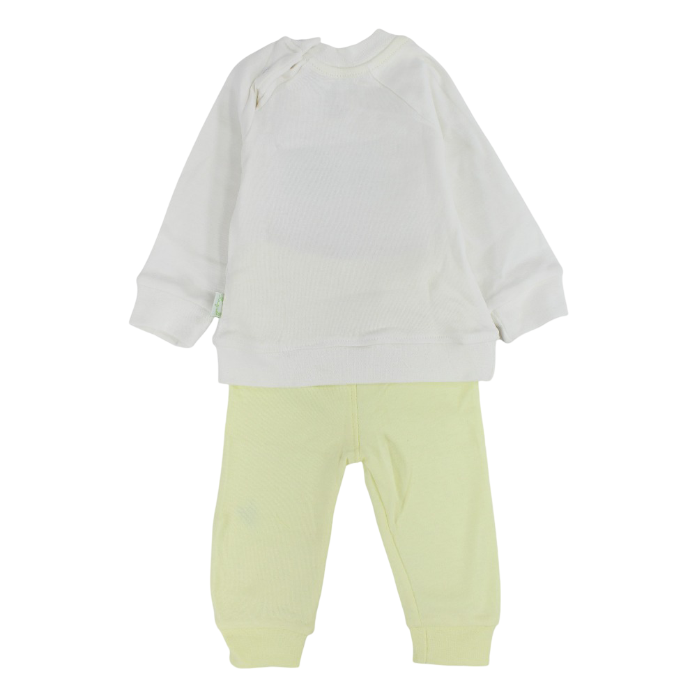 Unisex Baby Cotton Pajama Set – Off-White/Yellow with Elephant Design