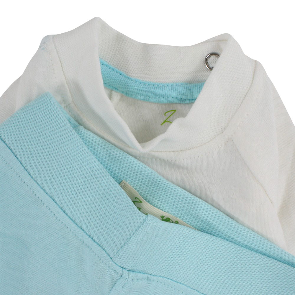 Unisex Baby Cotton Pajama Set – Off-White/Aqua with Elephant Design