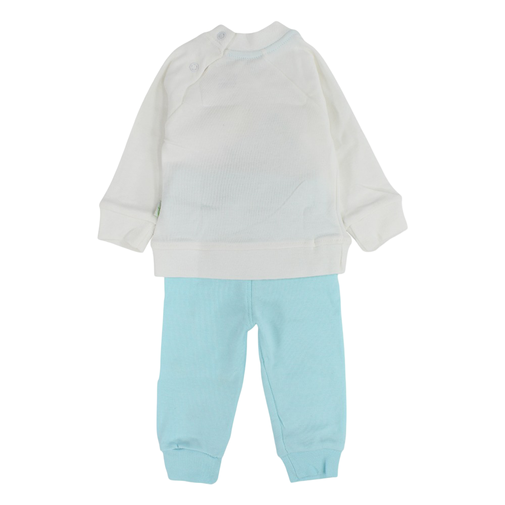 Unisex Baby Cotton Pajama Set – Off-White/Aqua with Elephant Design