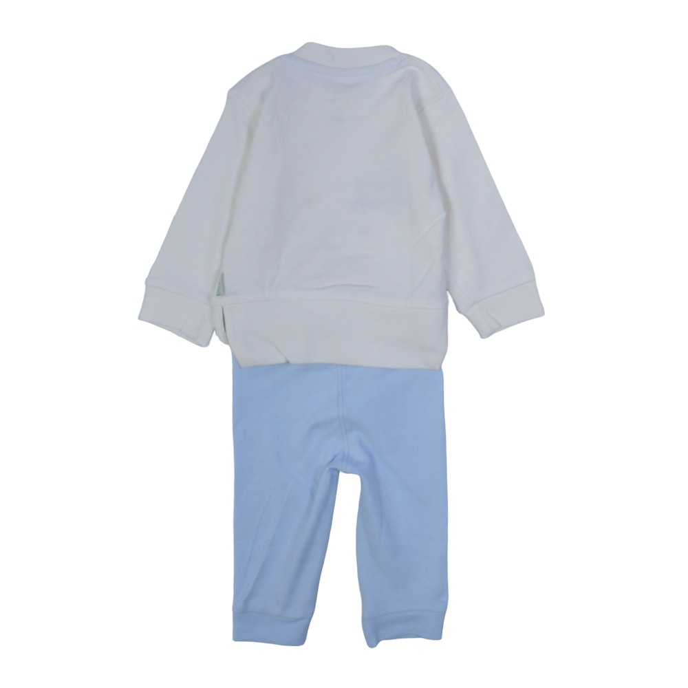 Baby Boys Cotton Pajama Set – Off-White & Baby Blue with Bird Embroidery