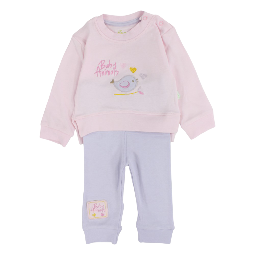 Baby Girls Cotton Pajama Set – Pink/Purple with Bird Design
