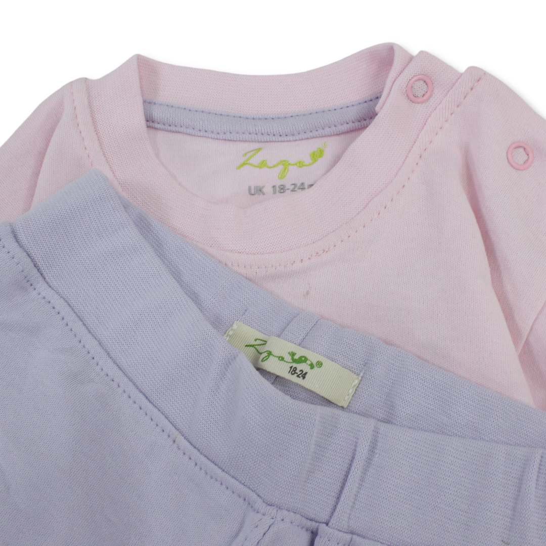 Baby Girls Cotton Pajama Set – Pink/Purple with Bird Design