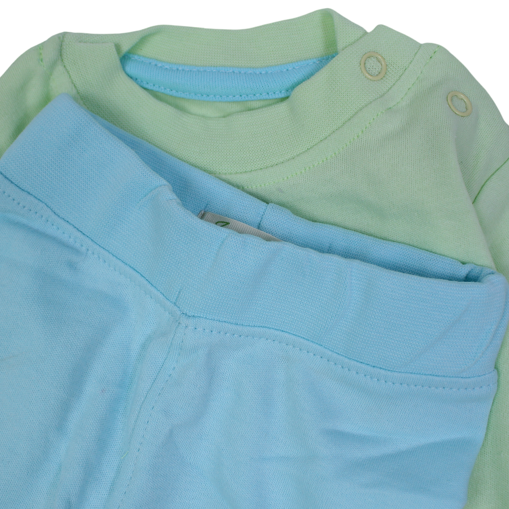 Unisex Baby Cotton Pajama Set – Mint & Baby Blue with Bird Embroidery