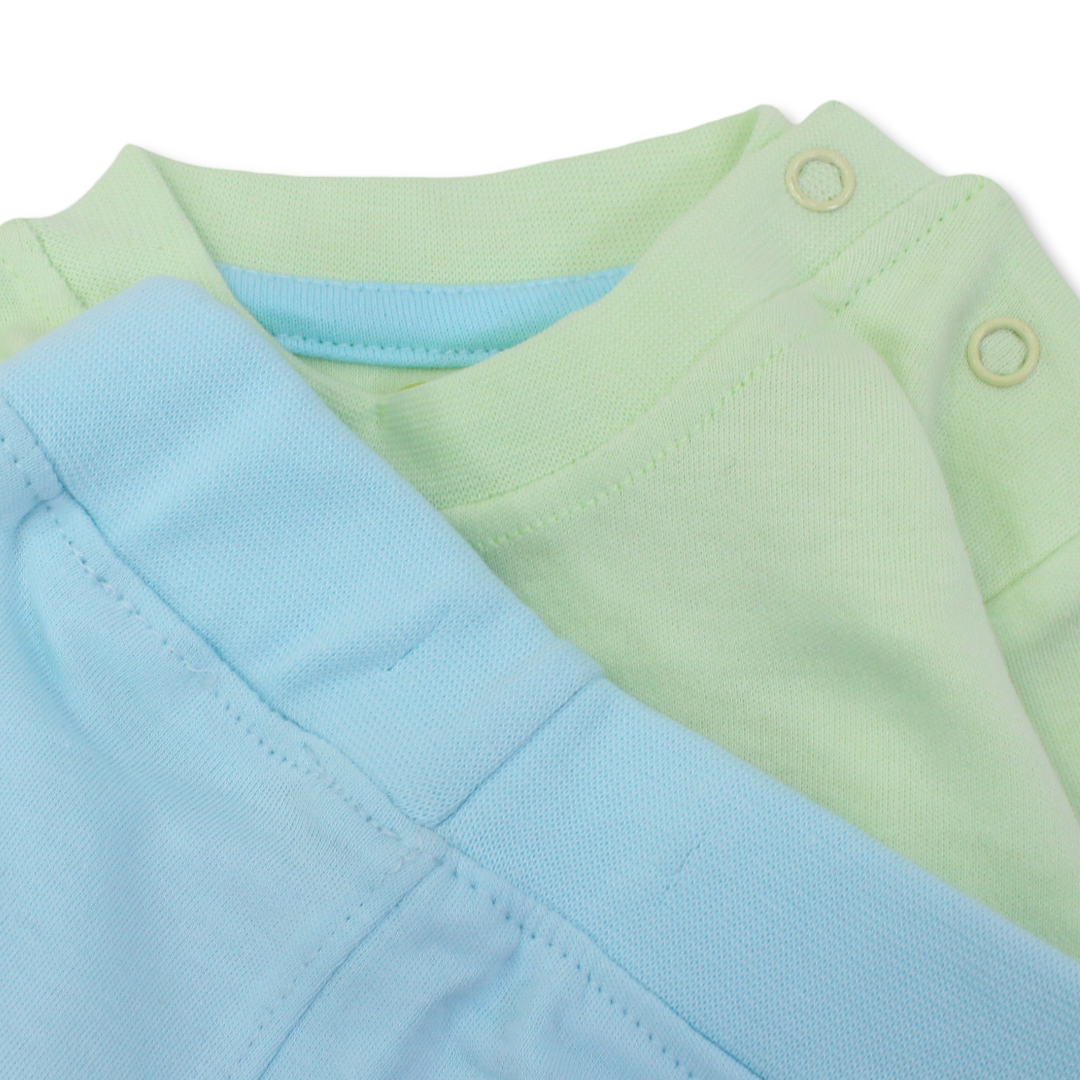 Unisex Baby Cotton Pajama Set – Mint & Baby Blue with Bird Embroidery