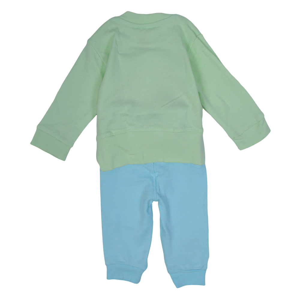 Unisex Baby Cotton Pajama Set – Mint & Baby Blue with Bird Embroidery