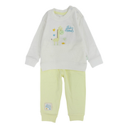Unisex Baby Cotton Pajama Set – Off-White/Yellow with Giraffe Sesign