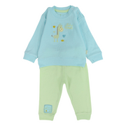 Unisex Baby Cotton Pajama Set – Aqua/Mint with Giraffe Design