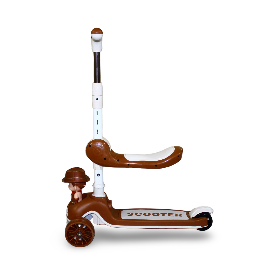 Children's 3 Wheels Scooter with Seat – Brown