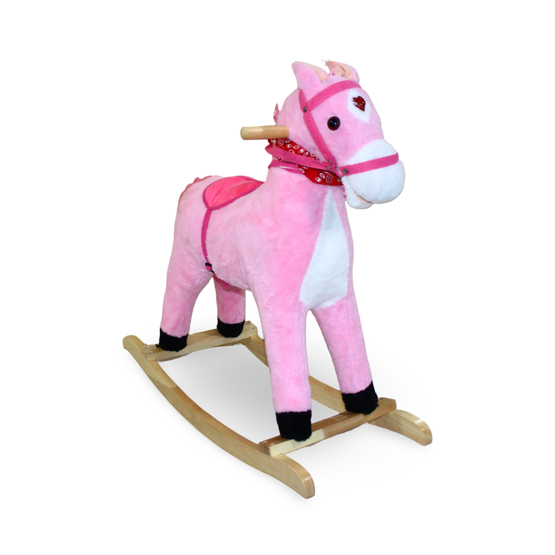 Plush Rocking Horse with Wooden Base – Pink