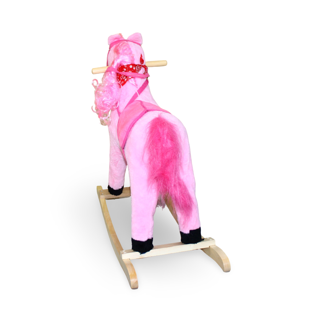 Plush Rocking Horse with Wooden Base – Pink