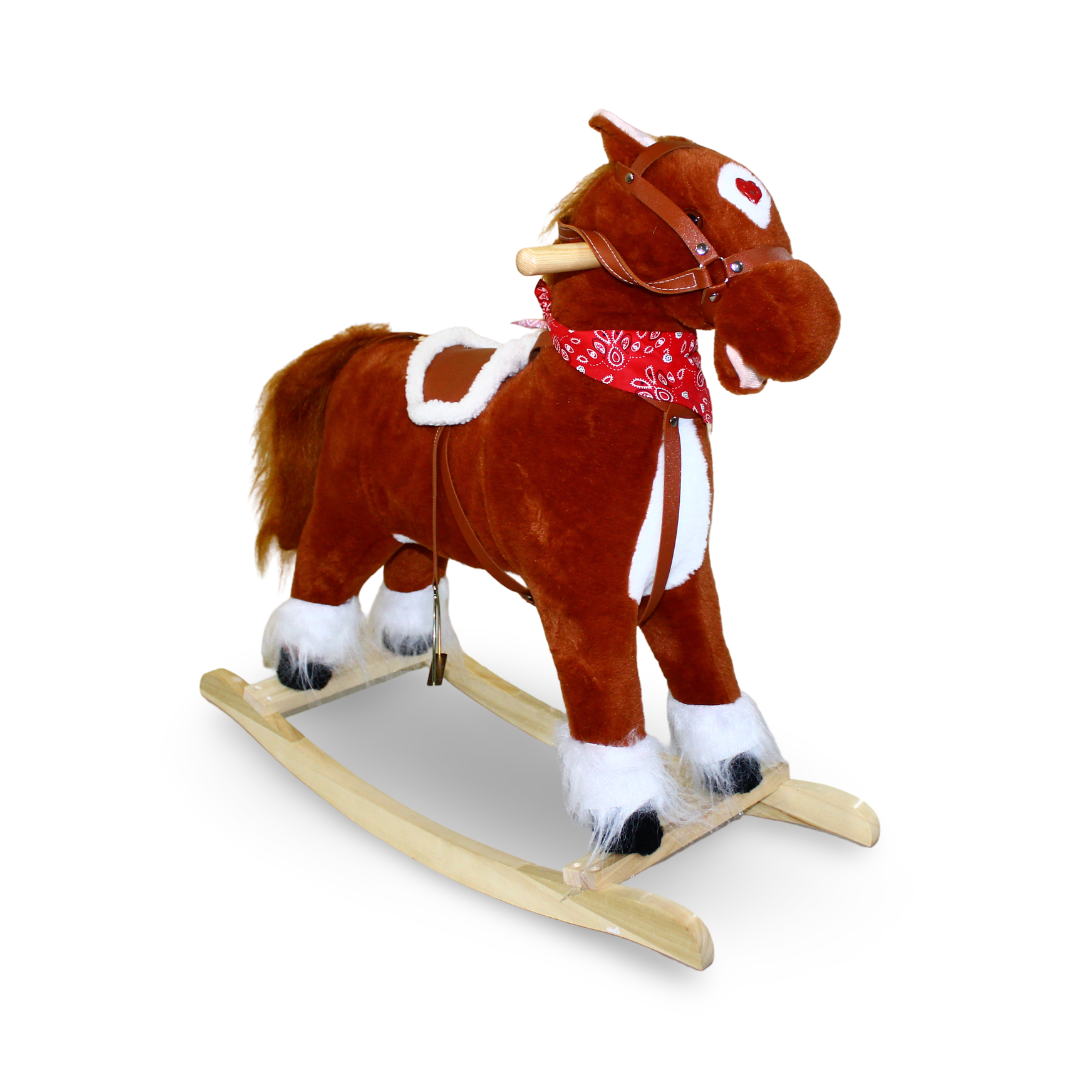 Plush Rocking Horse with Wooden Base – Brown