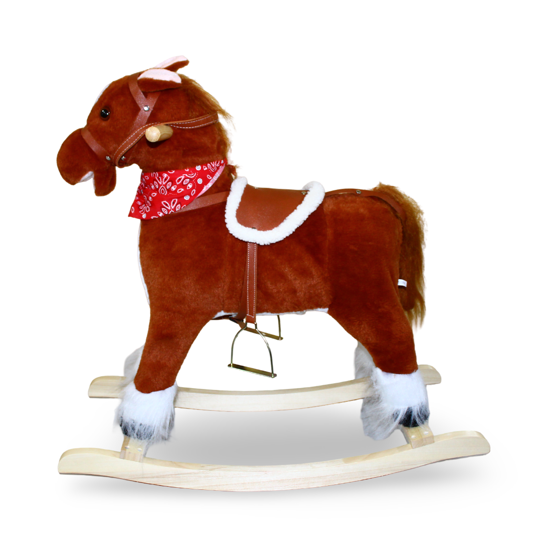 Plush Rocking Horse with Wooden Base – Brown