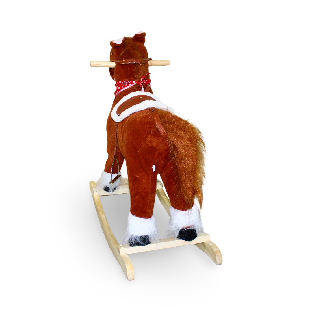 Plush Rocking Horse with Wooden Base – Brown