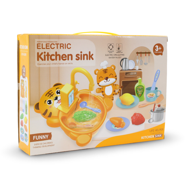 Children's Electric Kitchen Sink Toy Set – 14 Pcs