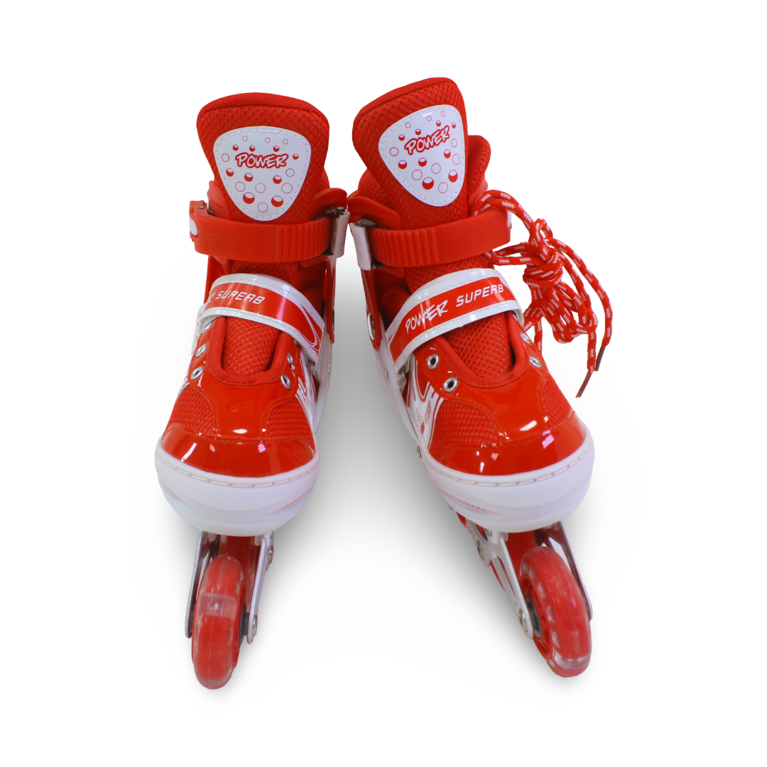 Power Superb Single-Row Adjustable Roller Skates (35-38) – Red