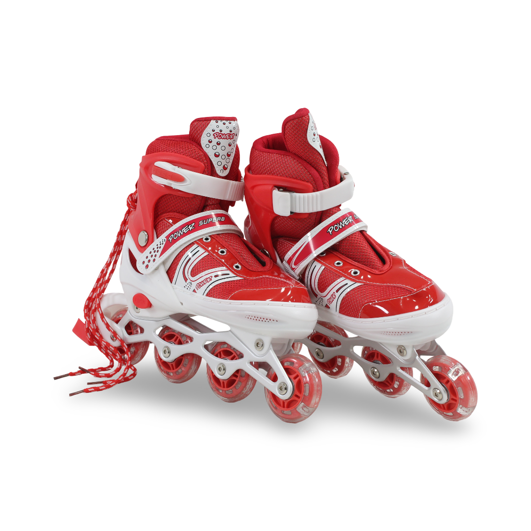 Power Superb Single-Row Adjustable Roller Skates (38-42) – Red