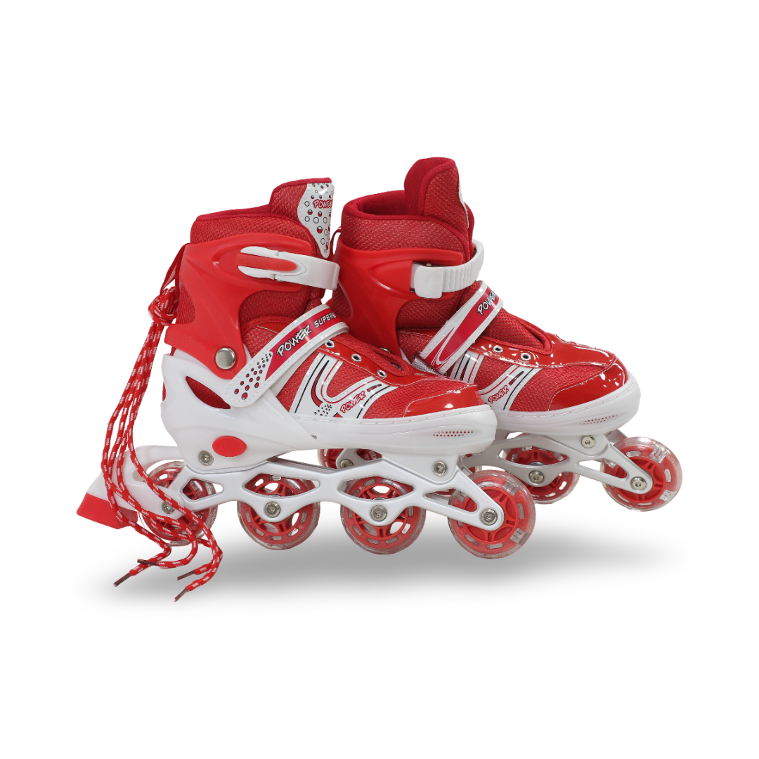 Power Superb Single-Row Adjustable Roller Skates (38-42) – Red