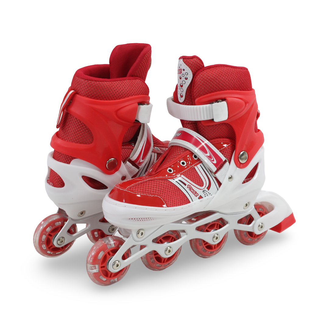 Power Superb Single-Row Adjustable Roller Skates (38-42) – Red