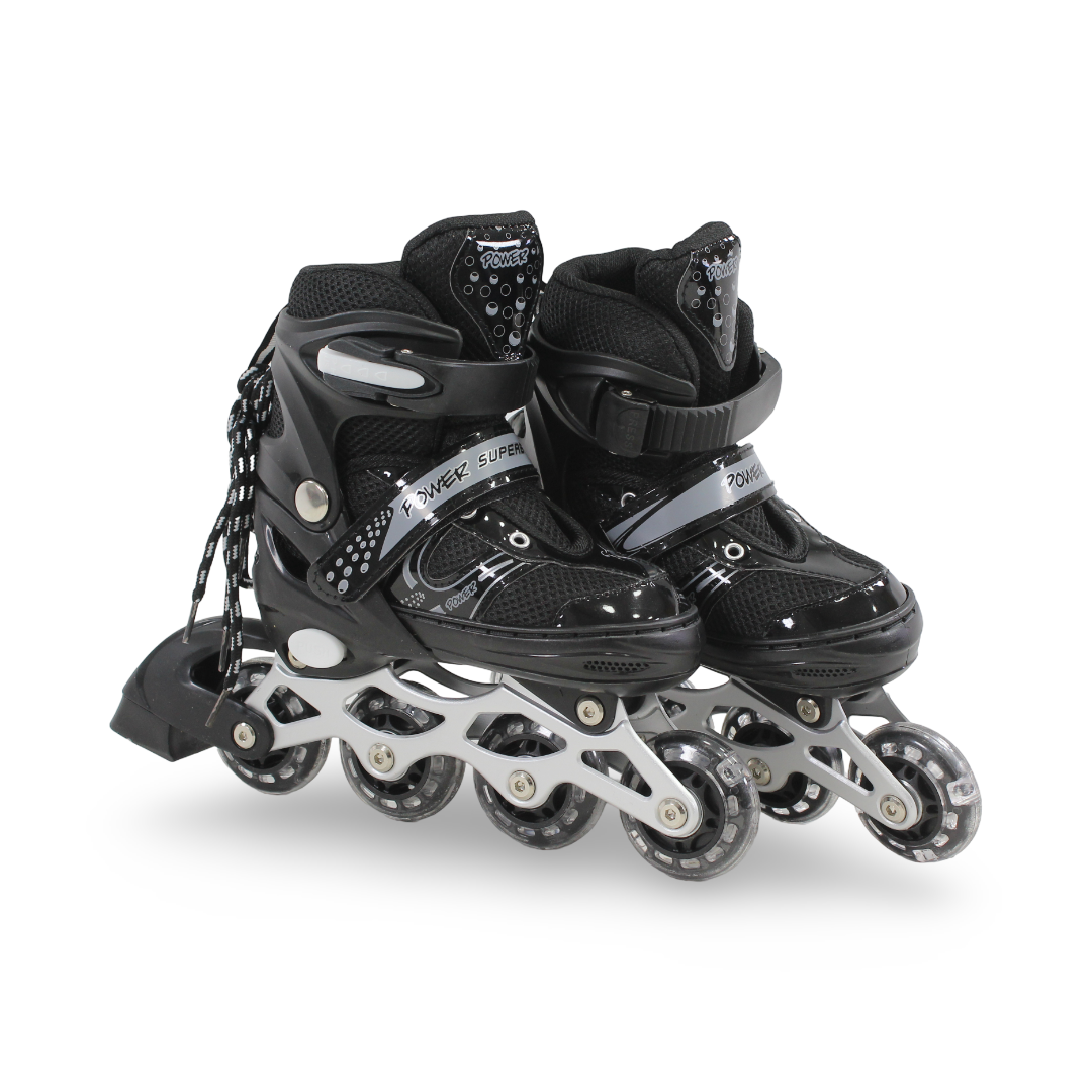 Power Superb Single-Row Adjustable Roller Skates (31-34) – Black