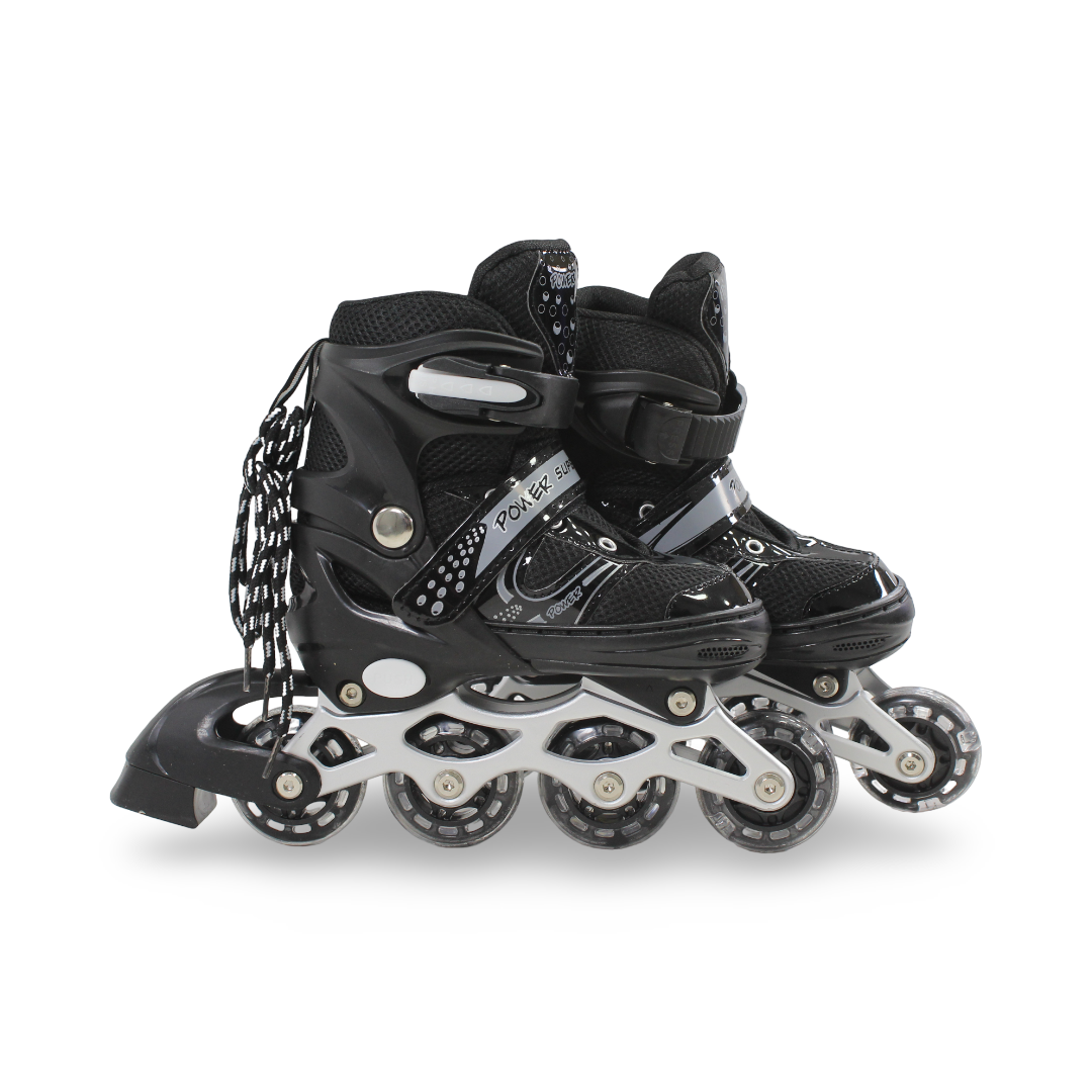 Power Superb Single-Row Adjustable Roller Skates (31-34) – Black