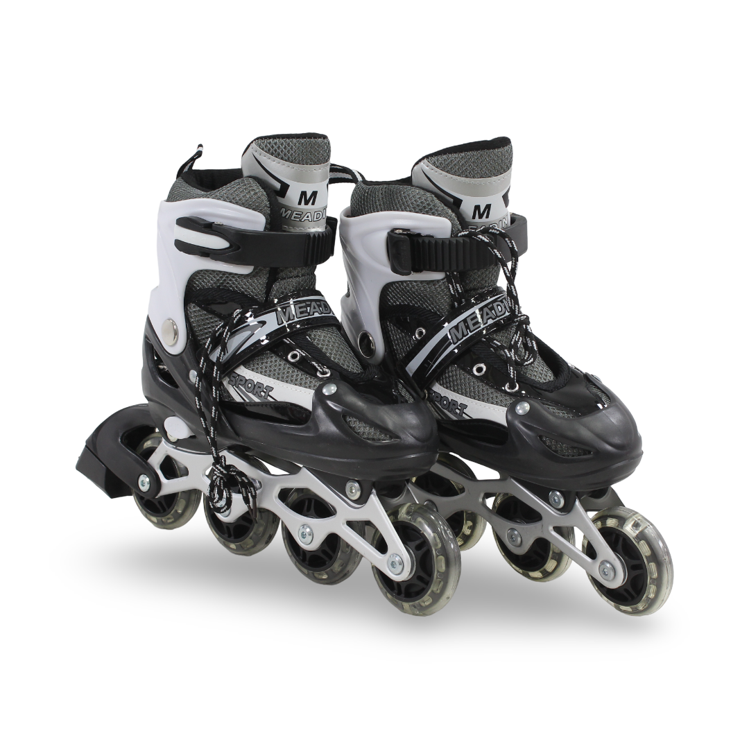 Meadin Single-Row Adjustable Roller Skates (35-38) – Black & White