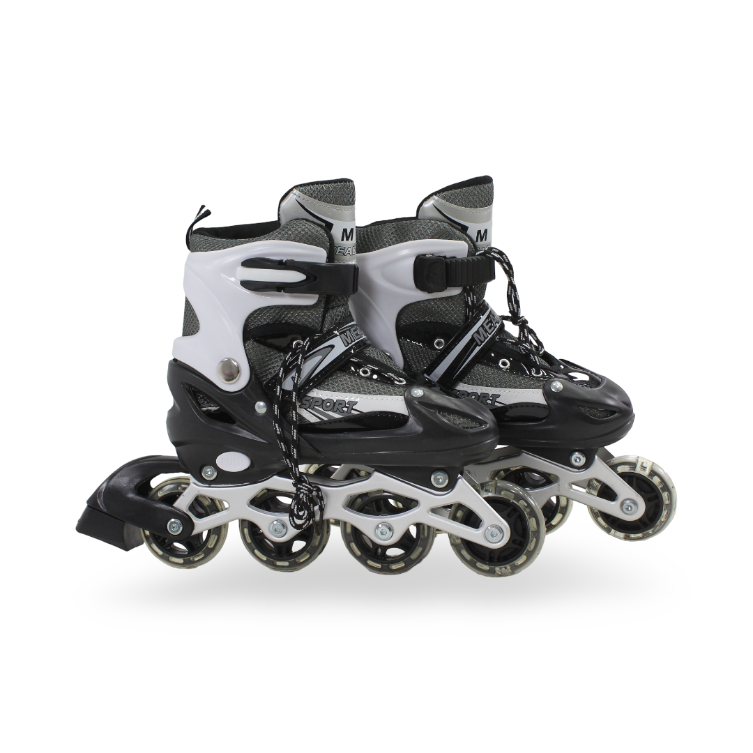 Meadin Single-Row Adjustable Roller Skates (35-38) – Black & White