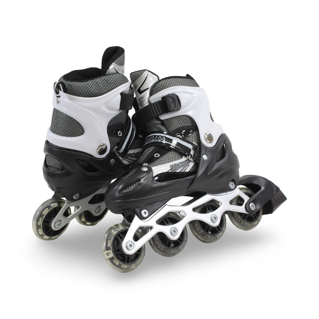 Meadin Single-Row Adjustable Roller Skates (35-38) – Black & White