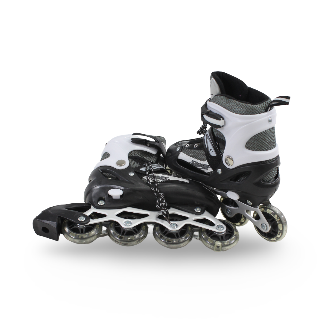 Meadin Single-Row Adjustable Roller Skates (35-38) – Black & White