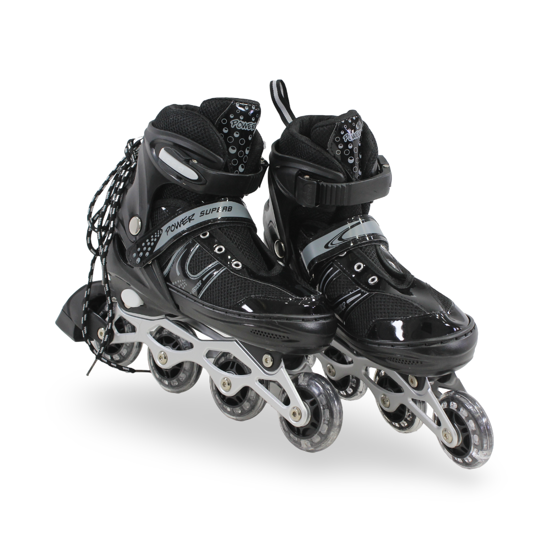 Power Superb Single-Row Adjustable Roller Skates (38-42) – Black