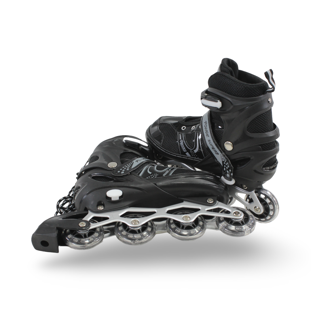 Power Superb Single-Row Adjustable Roller Skates (38-42) – Black