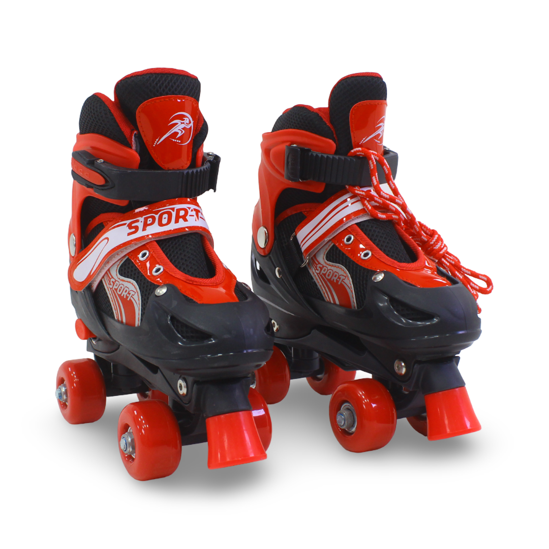 Sport Double Wheels Adjustable Kids' Roller Skates (M Size) – Red & Black