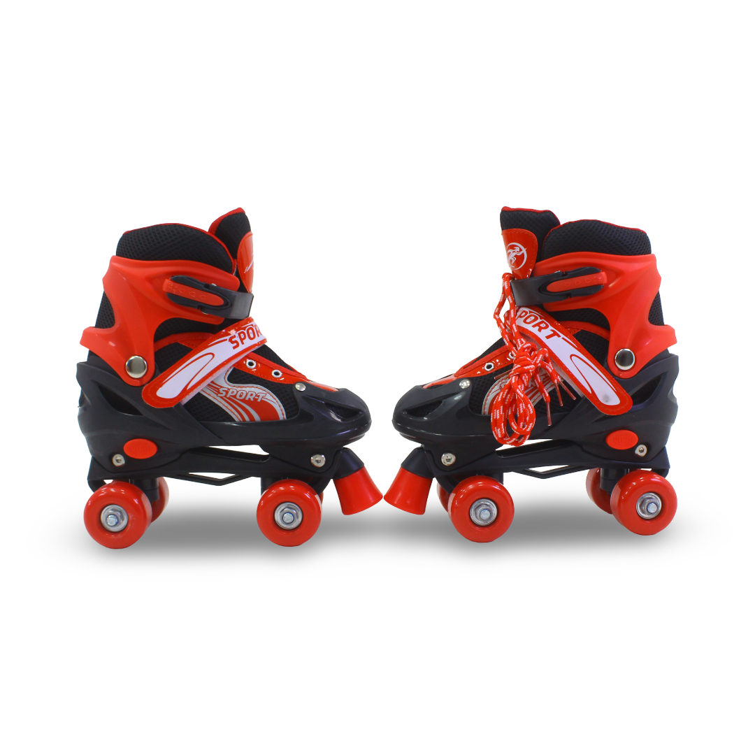Sport Double Wheels Adjustable Kids' Roller Skates (M Size) – Red & Black